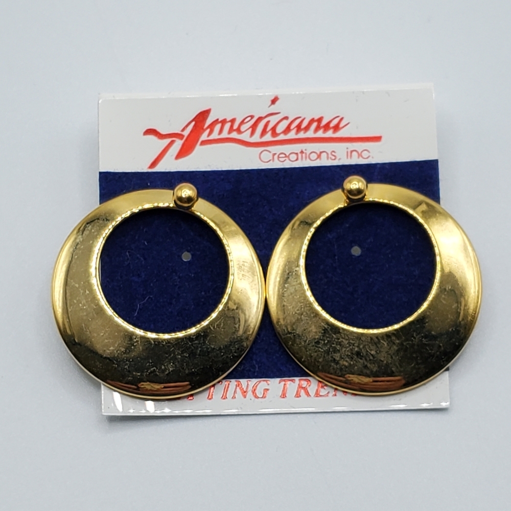 Vintage 80's americana gold circle earrings ear jackets. estate old.